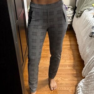 Gray Plaid High-Waisted Pants